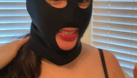 masked Scarlett Kage sweet tooth JOI & JOE - gimp mask, lipstick, brown eyes, red leather, masturbation encouragement, nurturing domme, blowjob simulation MP4