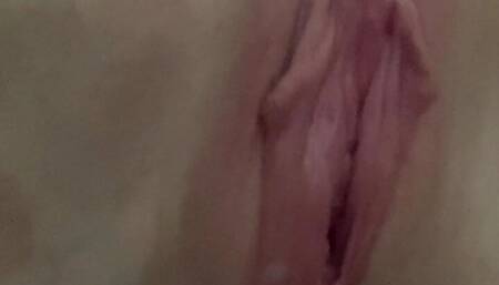 Close up pussy lips opening on stairs