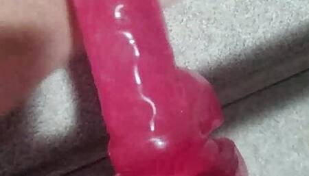 Morning fun riding a pink dildo suctioned to my mirror