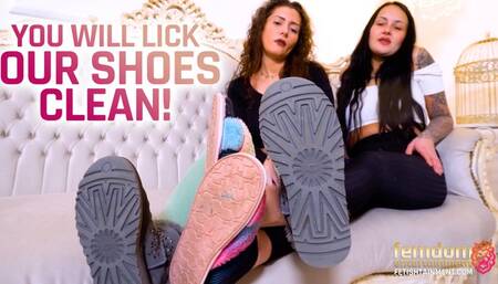We relax and you lick our dirty shoes clean! (Foot Fetish & Shoes with Anastasia S & JoJo) - FULL HD MP4