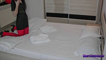 Skinny nerdy brunette fucks kinky elderly man