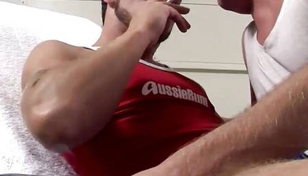 Kinky Austin Ried and Dustin Fitch anal fuck while smoking