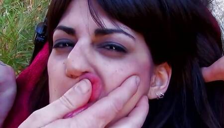 After breaking out of the handcuffs he grabs the brunette