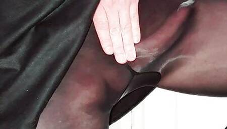 BIG COCK in Shiny Pantyhose and heels, huge Cumshot