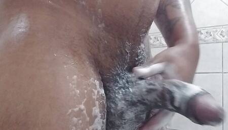 BIG COCK BLACK BATHING HARD COOL SOAPY
