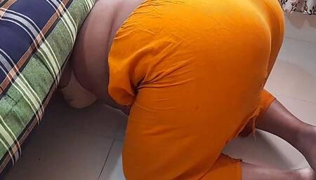My indian sexy maid gets stuck under the bed while cleaning house then fuck her free - I give her Something Behind