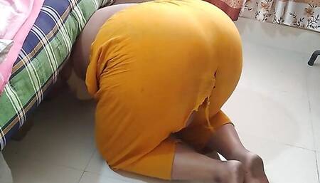 Desi Stepmom Gets Stuck While Sweeping Under The Bed When Stepson Fucks Her & Cum Out Her Big Ass - Family Sex (Part-1)