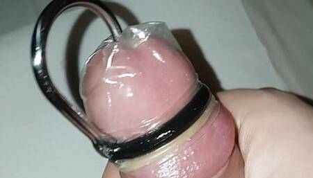 8mm sound with condom inside urethra, vertical video, urethral sounding, cockring