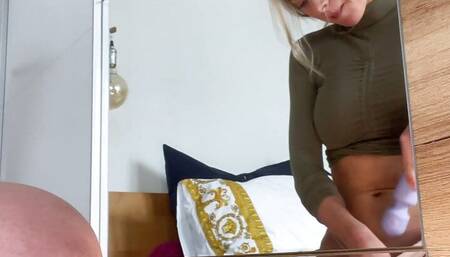 Horny girl Marlene Miller masturbates with black dildo and purple vibrator