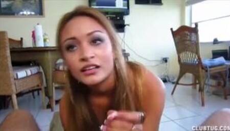 Naughty sexbomb home handjob