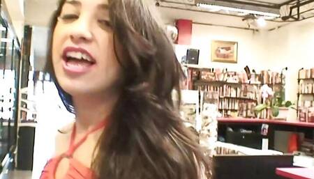 Shopping for sex toy made Latina teen horny to swallow his