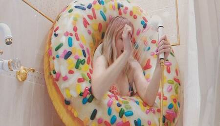 Alla inflates a big inflatable ring with her mouth and fucks him hot in the shower!!!