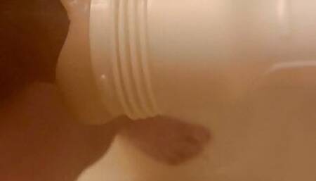 Hands free fleshlight shower sex