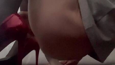Me fucking a 10 inch dido in my sexy peep toe heels and black tights