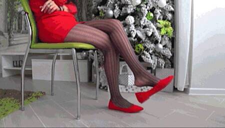 Dangling and toe tapping in red ballets flats d