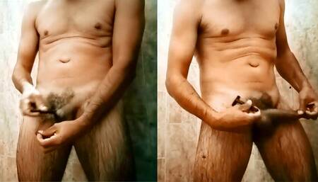 muscular man waxes his body and shaves a figure of a heart. learns how to do it and have a lot of fun waxing or shaving