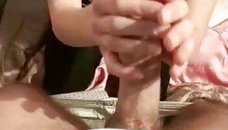Blowjob from his point of view, warm cum on body