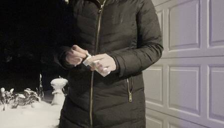 smoking outside after a snow storm