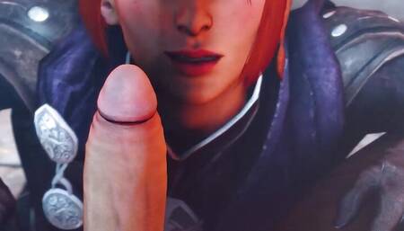 A red-haired girl sucked a knight