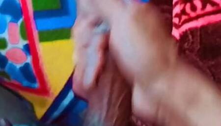 Oiled black cock masturbation