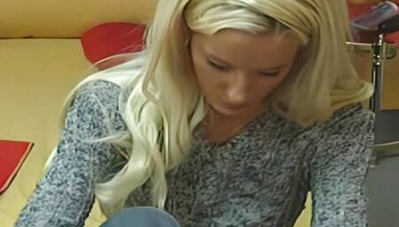 naked blondes put thick dildos in their pussies