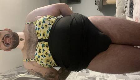 Cock bondage with crossdressing gagged and cuffed
