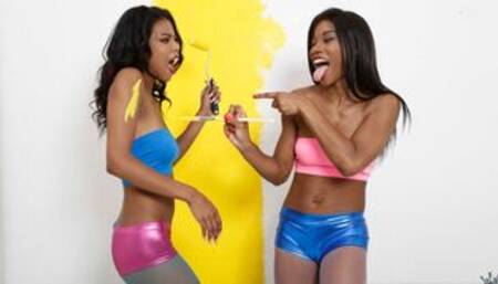 Sporty ebonies Mya Mays and Nia Nacci fuck with a white guy