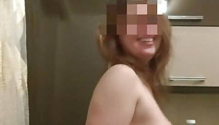 Topless dane on a kitchen - Amateur Russian couple