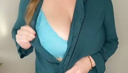 Big tits mom undresses
