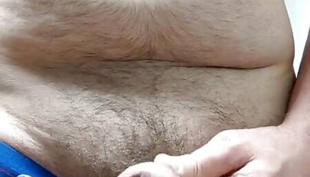 hairy daddy spits a big load of thick cum