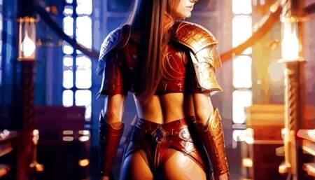 Captured and bondaged warrior into muscle goddess