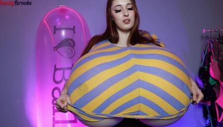 Breast Expansion in Striped Yellow and Blue Shirt