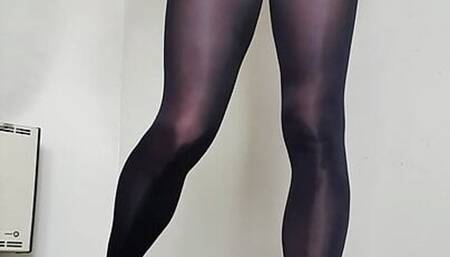 BIG COCK TGIRL in black Nylon Pantyhose huge CUMSHOT