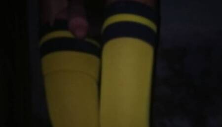 Teasing in my yellow thigh high socks