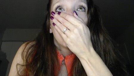 Hand Over Mouth Sniffing Purple Nails