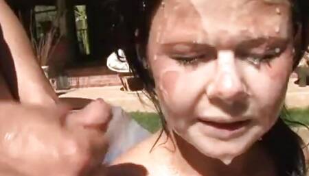 Cock riding bukkake slut gets facials