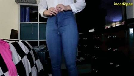 INEED2PEE Sinn Sage accidental cumming in her pissy jeans!