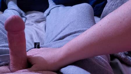 Naughty onsie play, watch me jerk him off until he cums in his PJS while I expose his hairy balls in bed for a nap