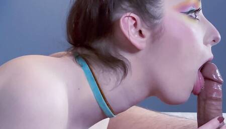 Slavic Babe in Hairbuns Gives Ball Sucking Spit Covered Blowjob for Facial & Throatpie 4K SIDE POV