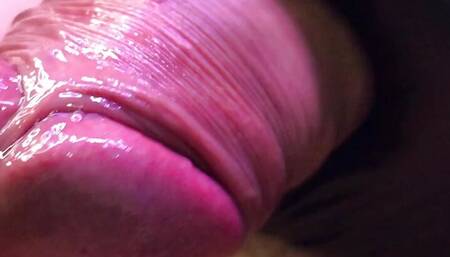 Close up cumshot in slowmo wet foreskin