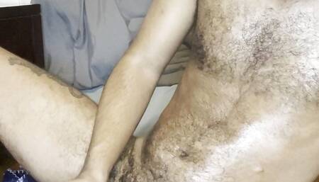 Masturbating my hairy dick with baby oil
