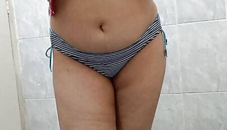 Real Pakistani Wife Striping Her Pink Nighty and Playing With Her Body