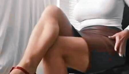 Horny slut secretary Elis Adams masturbates with big orgasm