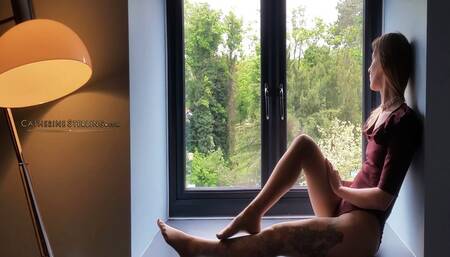 Pantyhose Feet and Legs Self Worship Turns to Panting Orgasm for Masturbating Watcher at the Window! Ass over Soles Views! SD Version