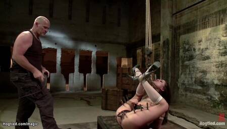 Hogtied babe face fucked and cummed