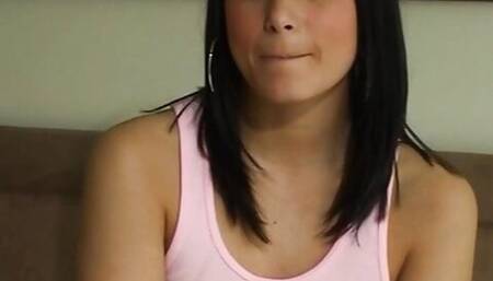 Jessica girl experiments with a new type of toy in her dildo collection