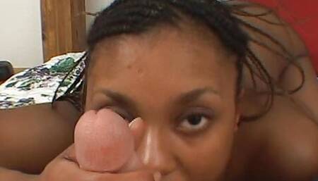 Hot ebony babe sucks massive white cock