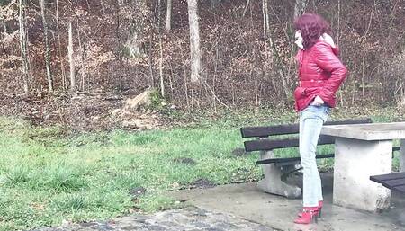 Outdoor Crossdresser and smoke