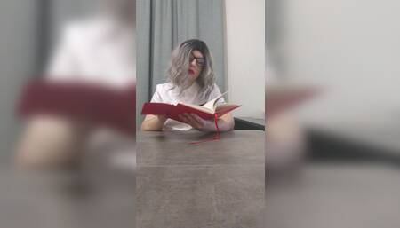 Rikki Sinclair schoolgirl sucking dildo