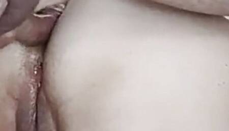 tormented by a girlfriend's tight point, cum flows out of the ass close-up